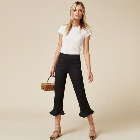 Reformation Pants - REFORMATION Mesa Cropped Ruffle Hem Flat Front Pant